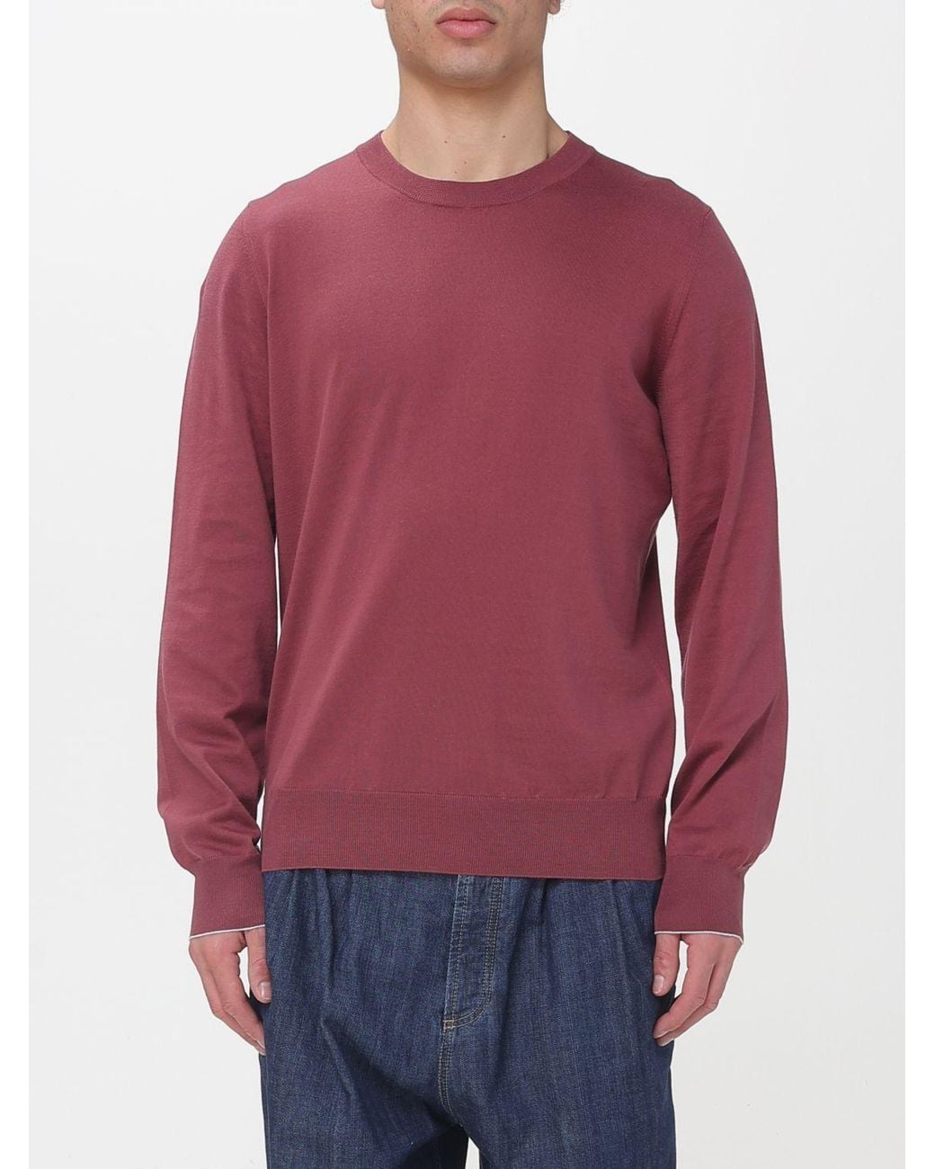 Brunello Cucinelli Red Grape Cotton Sweater for men