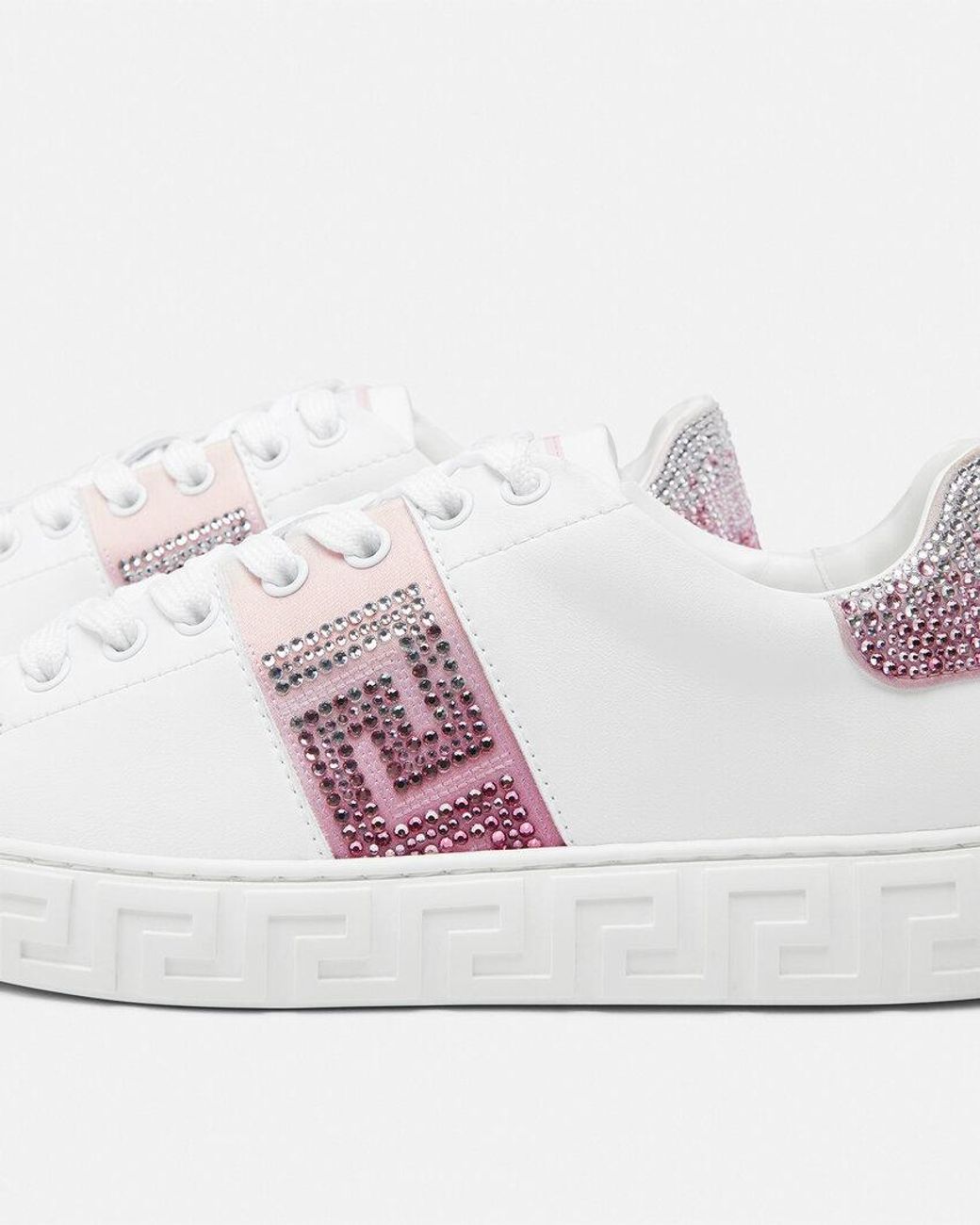 Versace Pink Greca-Embellished Lace-Up Sneakers