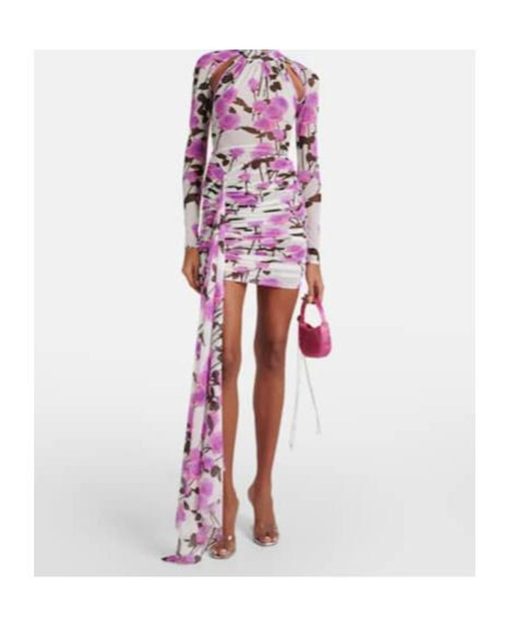 David Koma Pink Floral Ruched Minidress