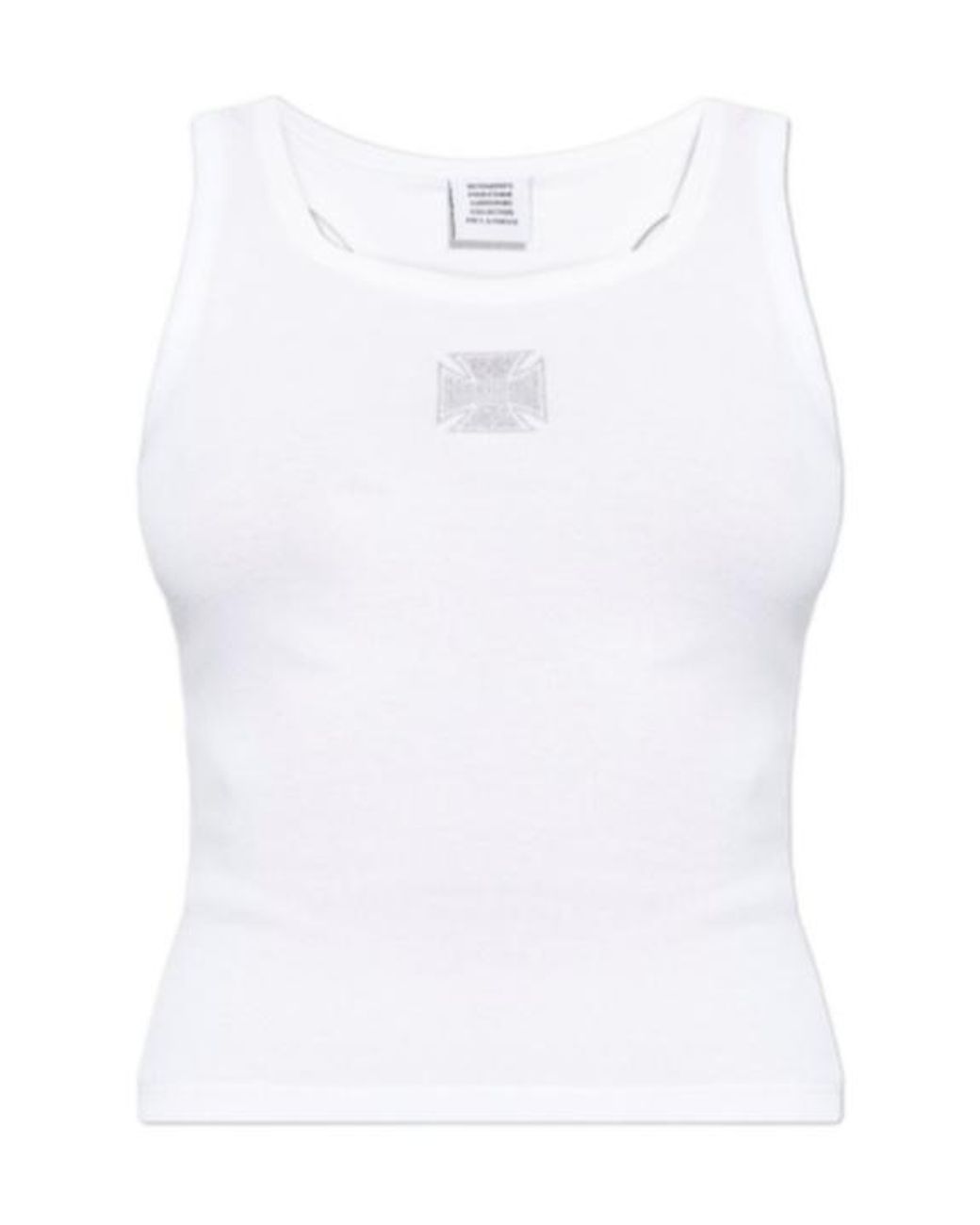 Vetements White Logo Embellished Ribbed Tank Top