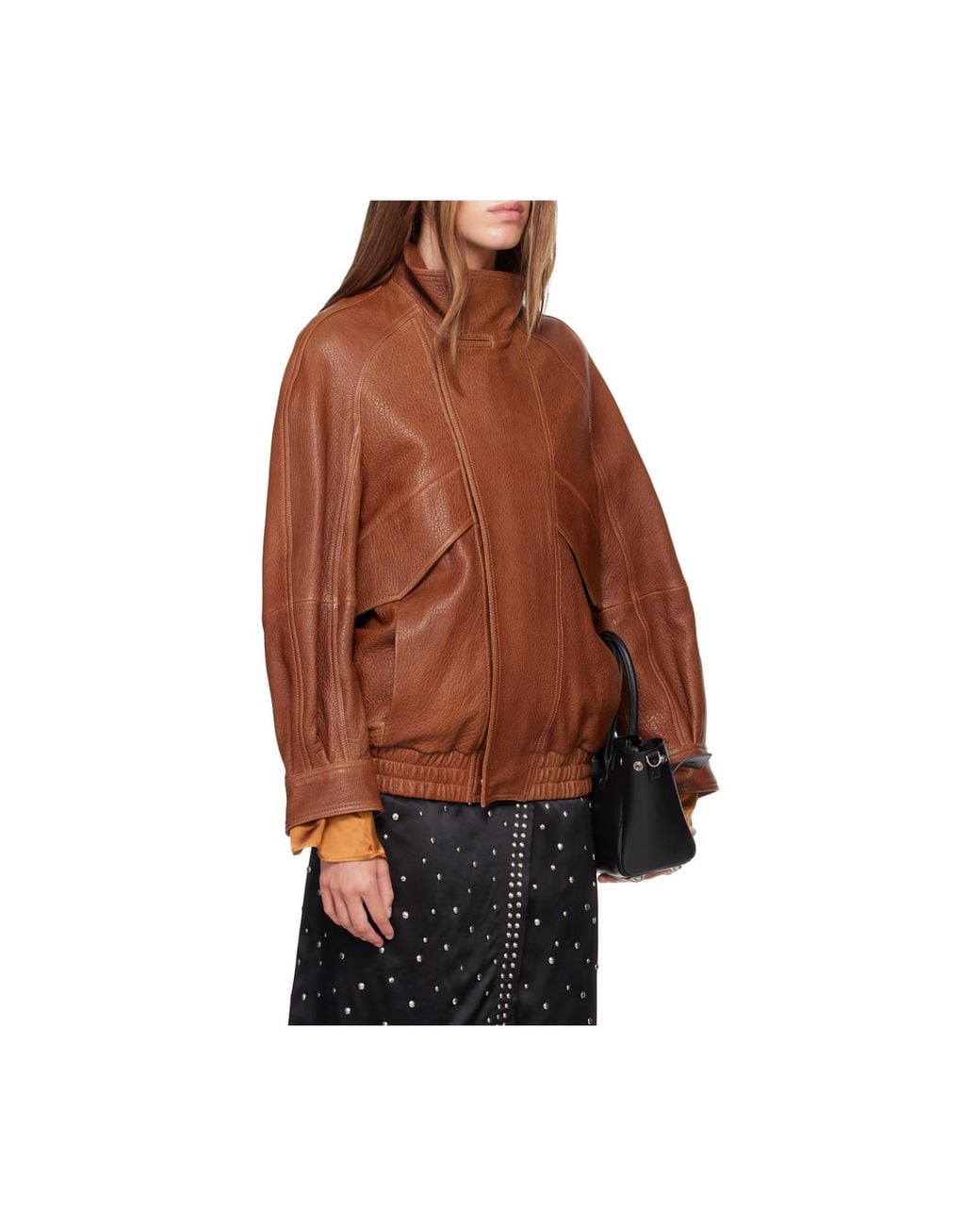 Nour Hammour Brown Ariste Oversized Paneled Leather Jacket