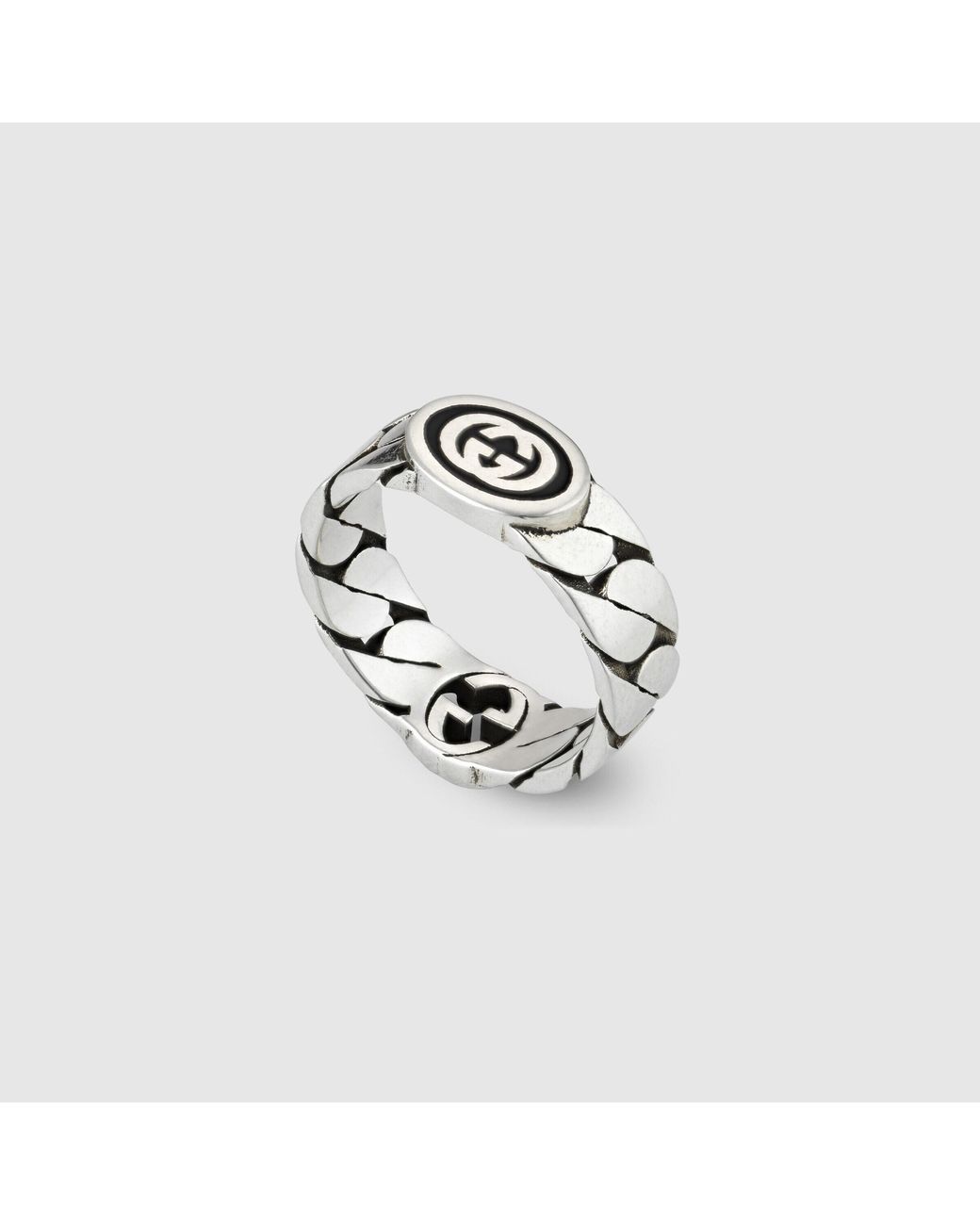 Gucci White Slvr Blk Enml Intrlckng G Chain R
