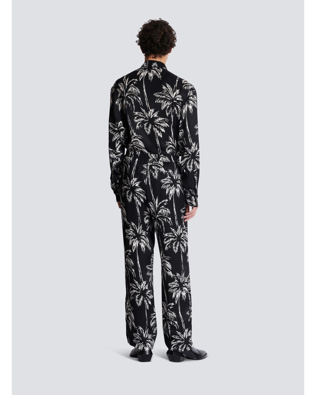 Balmain Black Palm Print Satin Pyjama Trousers for men