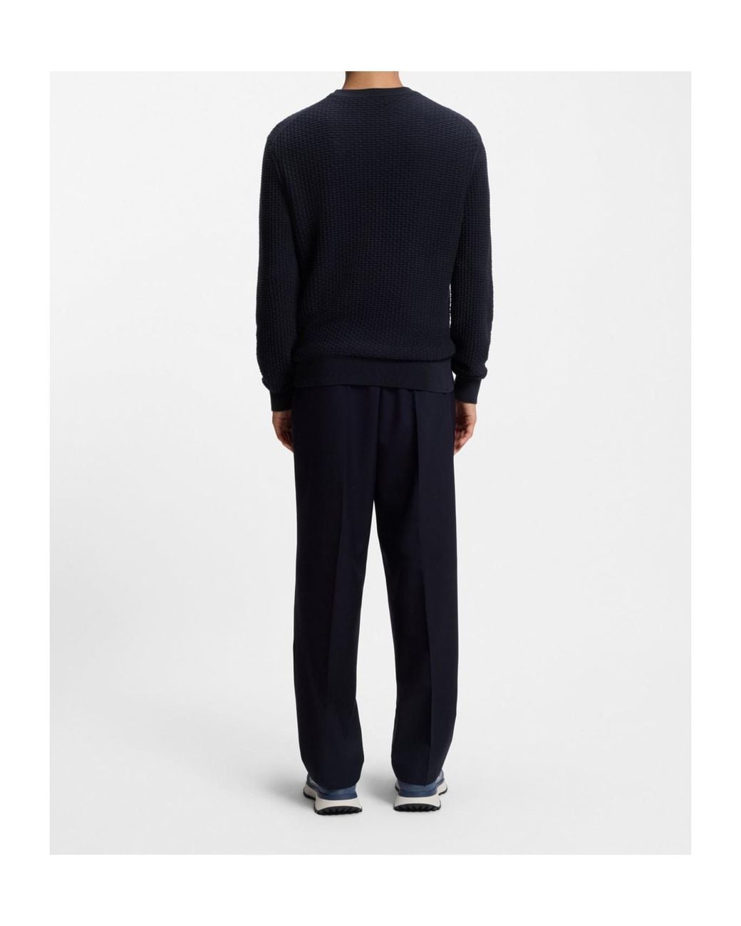 Boss Blue Boss Textured Crew Neck Knitted Sweater for men