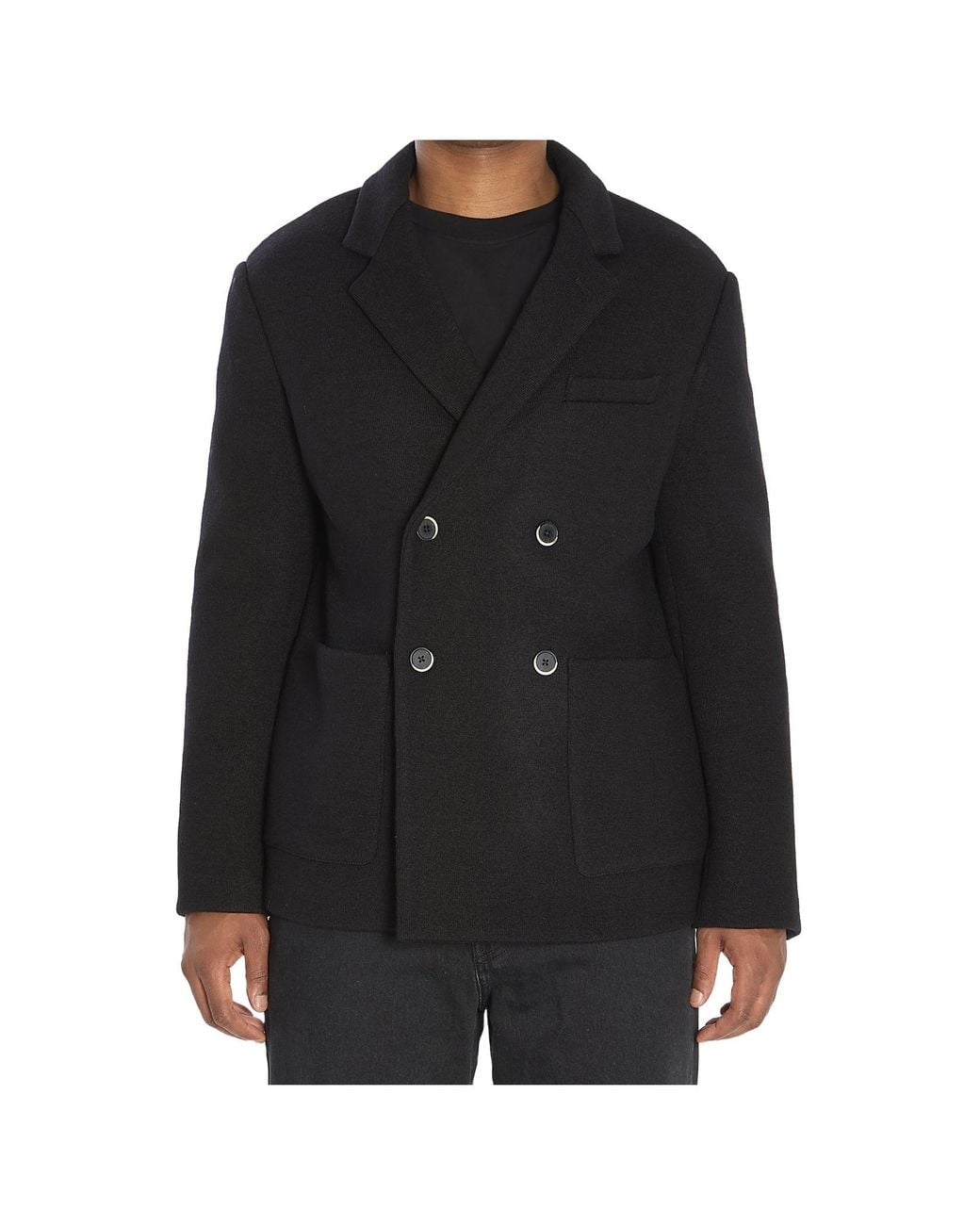 Barena Black Double-Breasted Peacoat for men