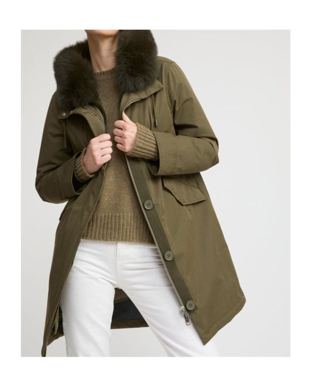 Yves Salomon Green Long Iconic Parka