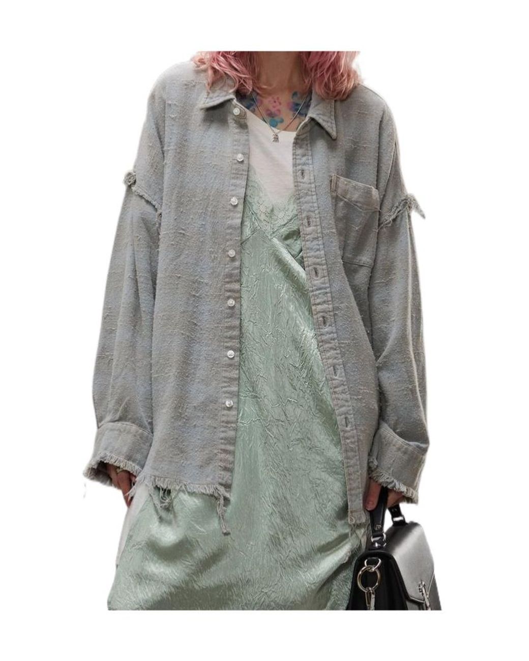 R13 Gray Distressed Oversized Shirt