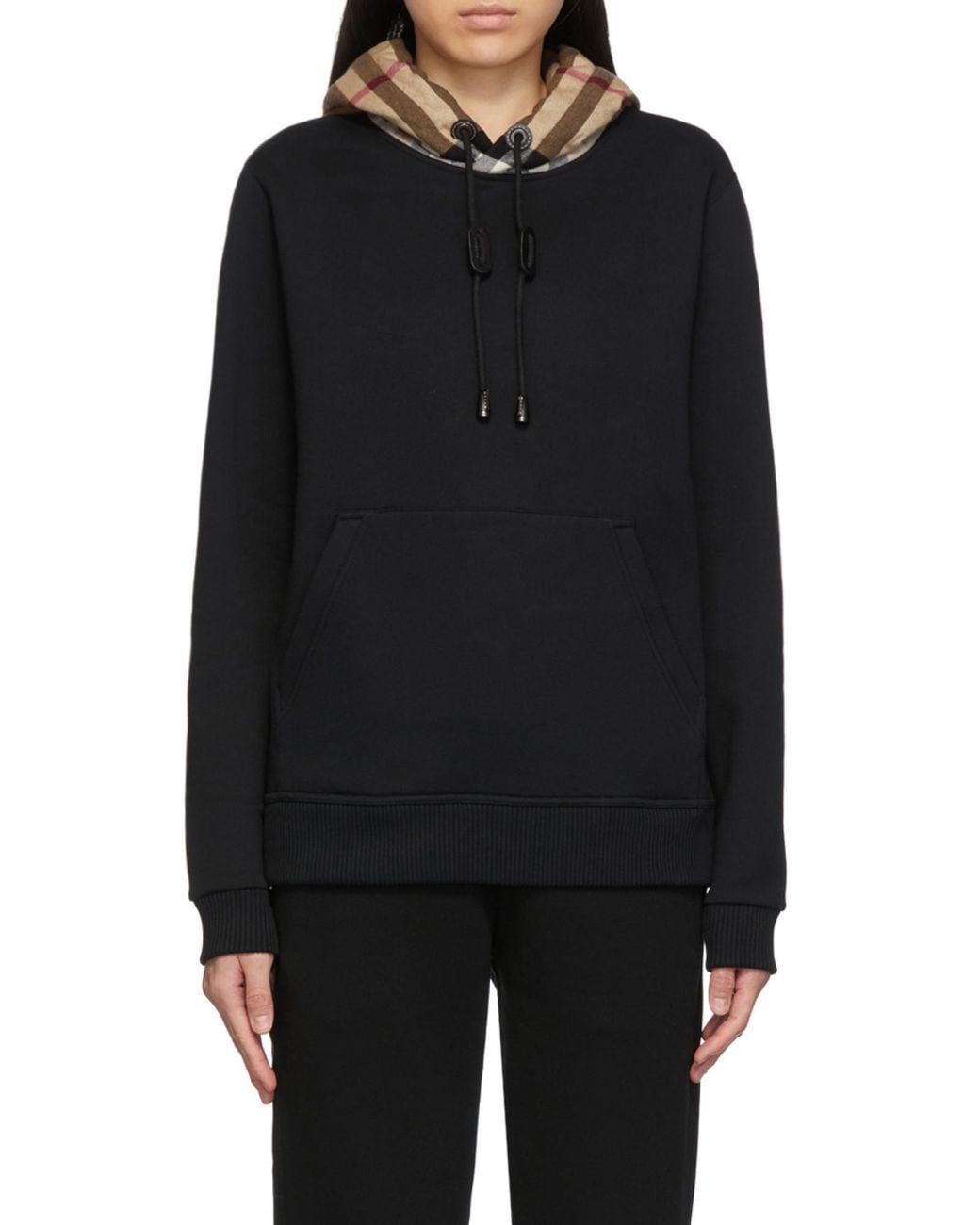 Burberry Black Check-Detail Hoodie for men
