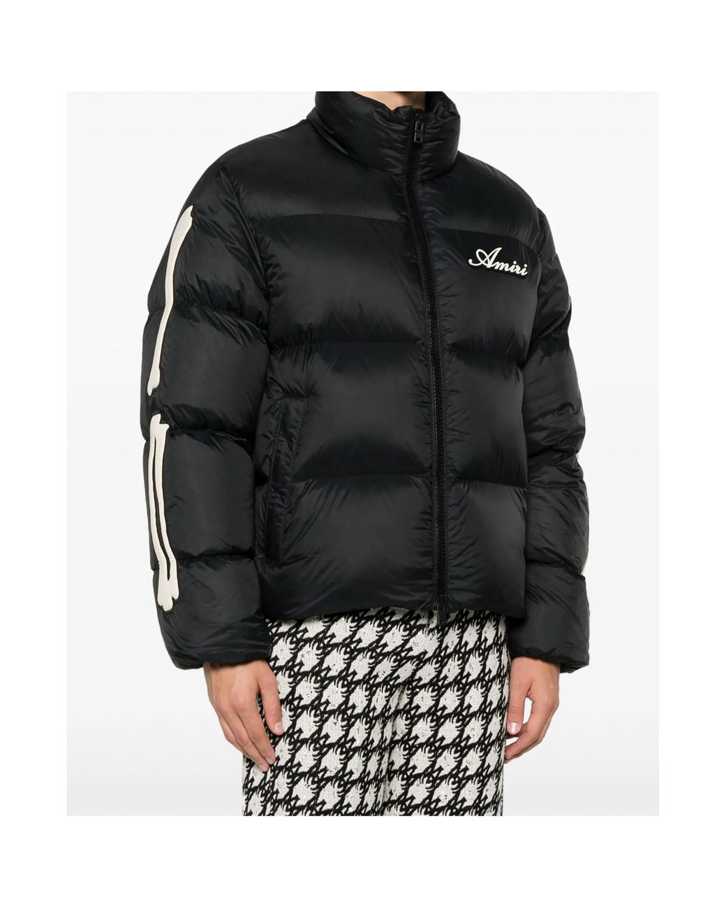 Amiri Black Bones Logo Patch Padded Jacket for men