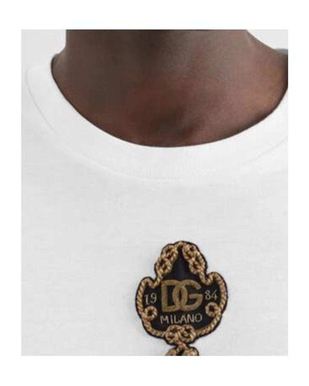 Dolce & Gabbana White Logo Patch Crewneck T-Shirt for men