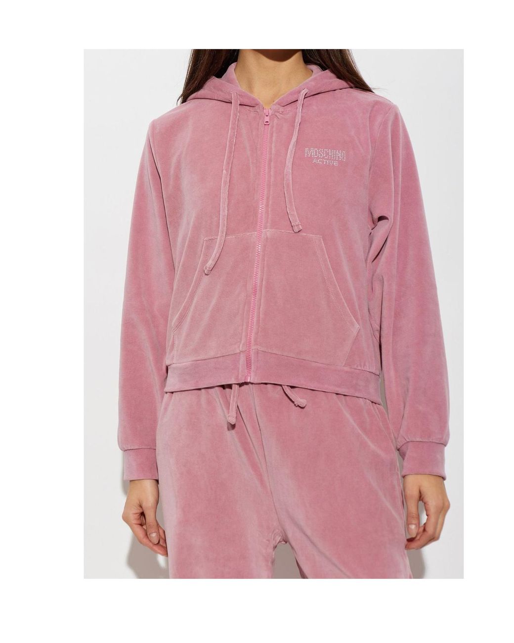 Moschino Pink Active Logo Embellished Zip-Up Sweatshirt