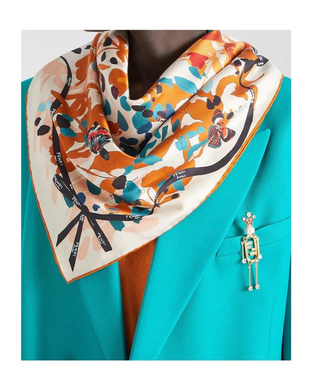Fendi White Butterfly Printed Foulard