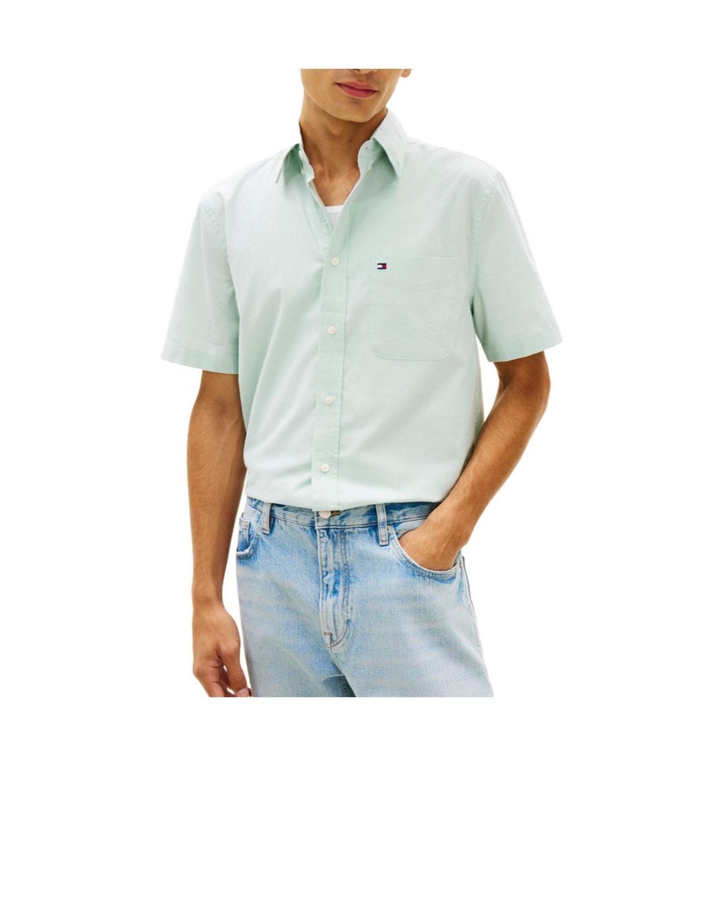 Tommy Hilfiger Blue Buttondown Collar Shortsleeve Shirt for men
