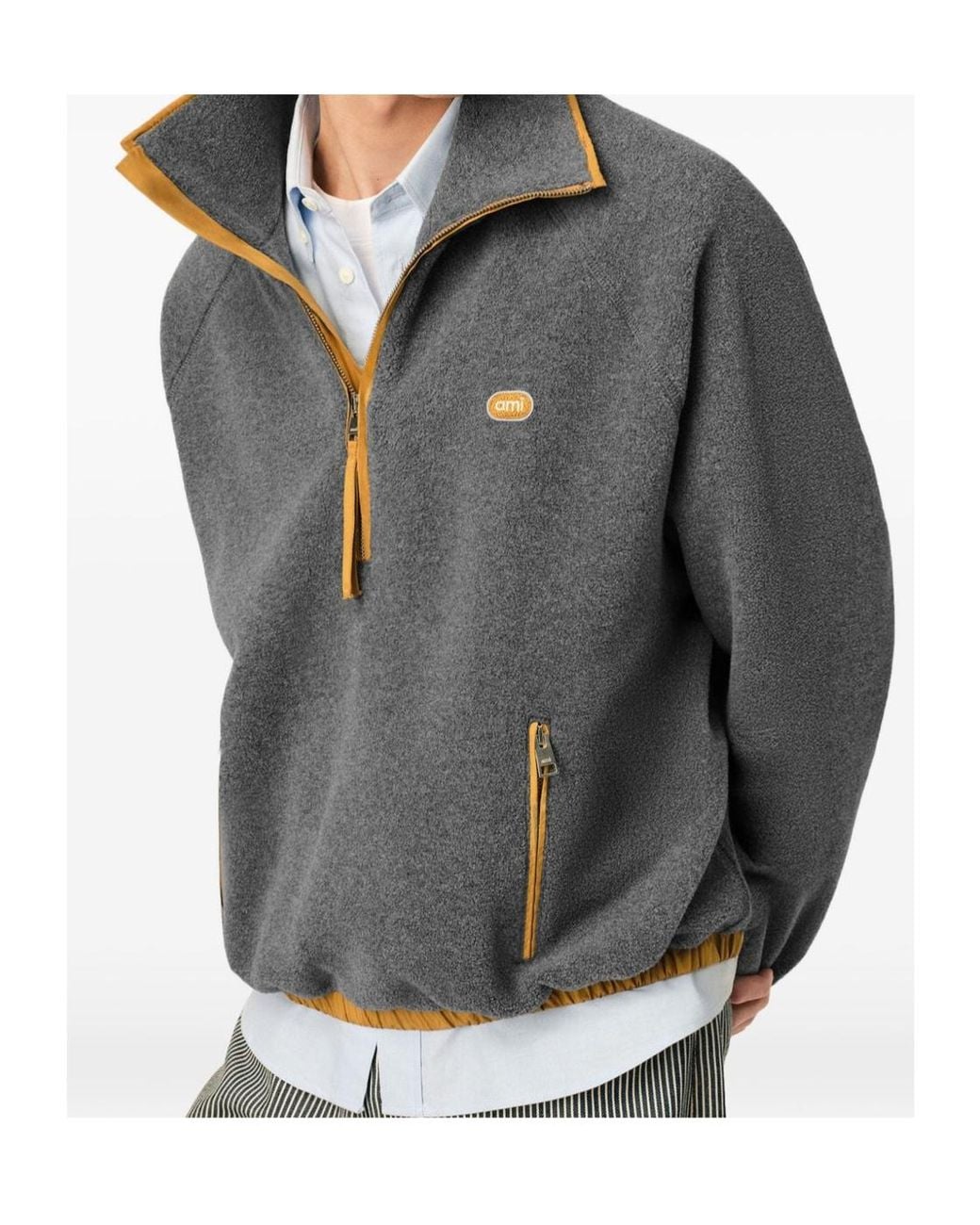 AMI Gray Ami Half-Zip Fleece Pullover for men