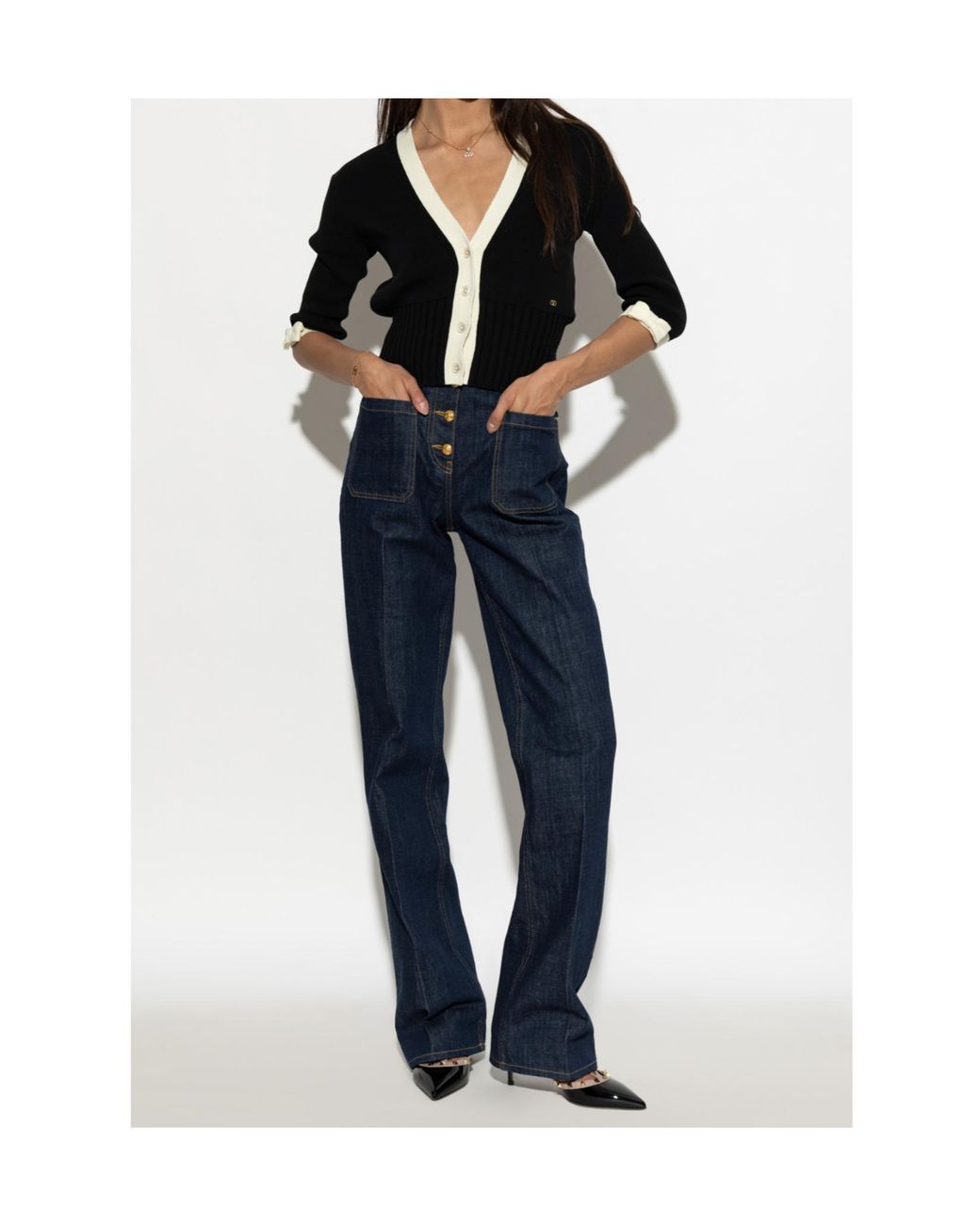 Valentino Black V-Neck Button-Up Cardigan