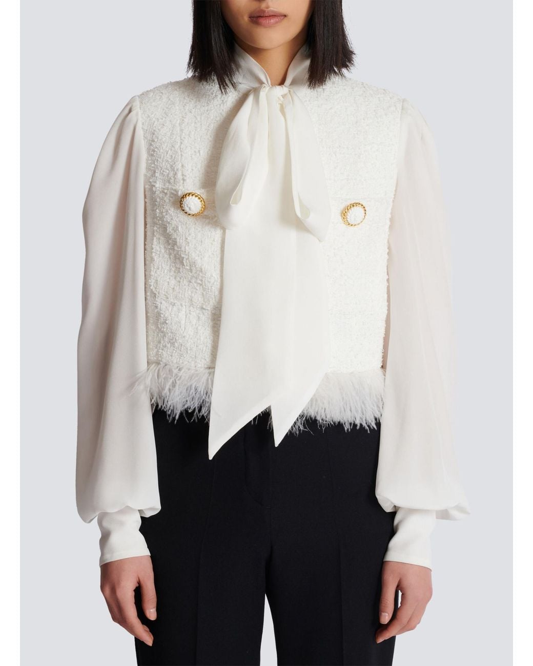 Balmain White Tweed Long Sleeved Jacket