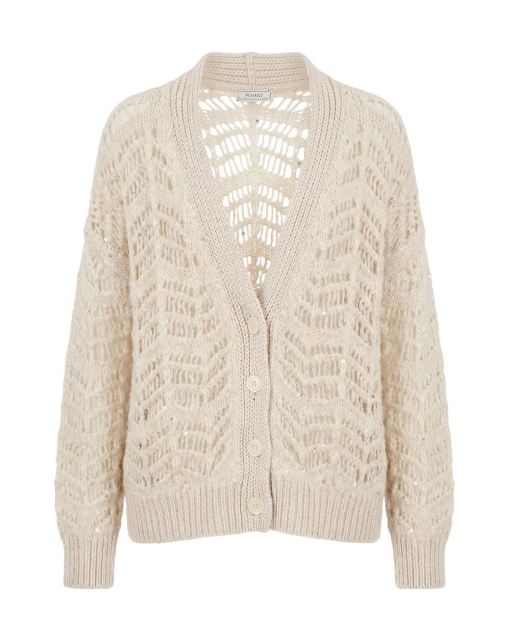 Peserico White Sequin-Embellished Open-Knit Cardigan