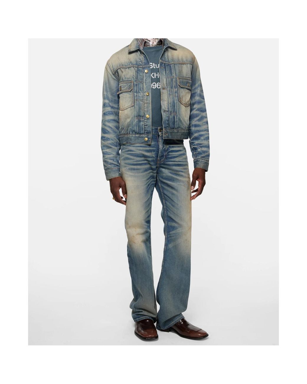 Acne Blue Scraped Denim Jacket for men