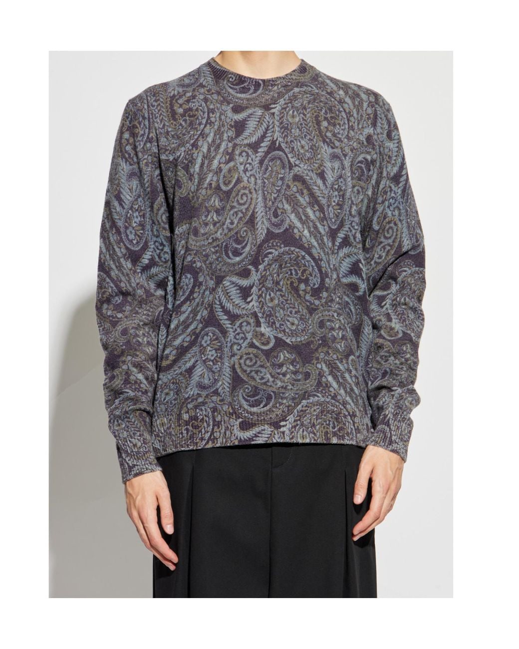 Etro Gray Paisley Patterned Crewneck Jumper for men