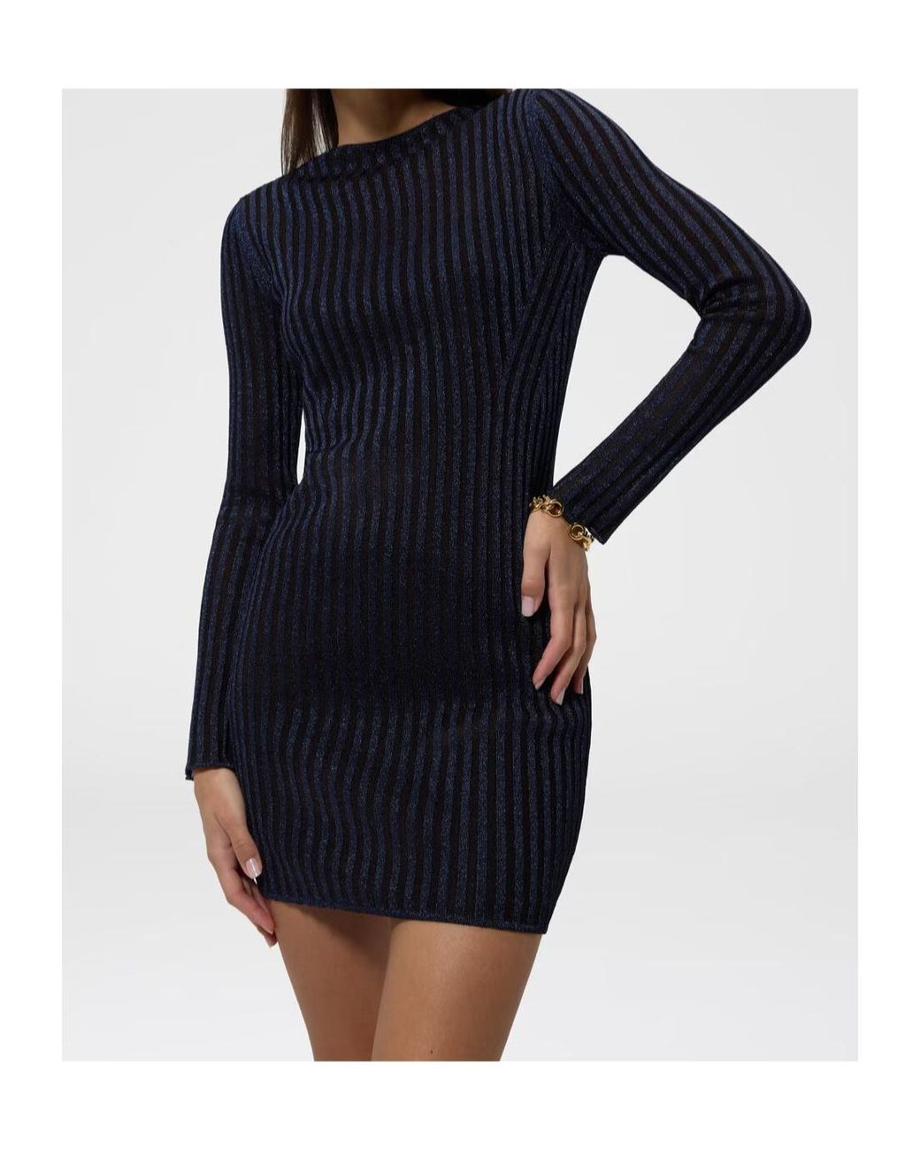 Missoni Blue Ribbed Viscose Lame Mini Dress