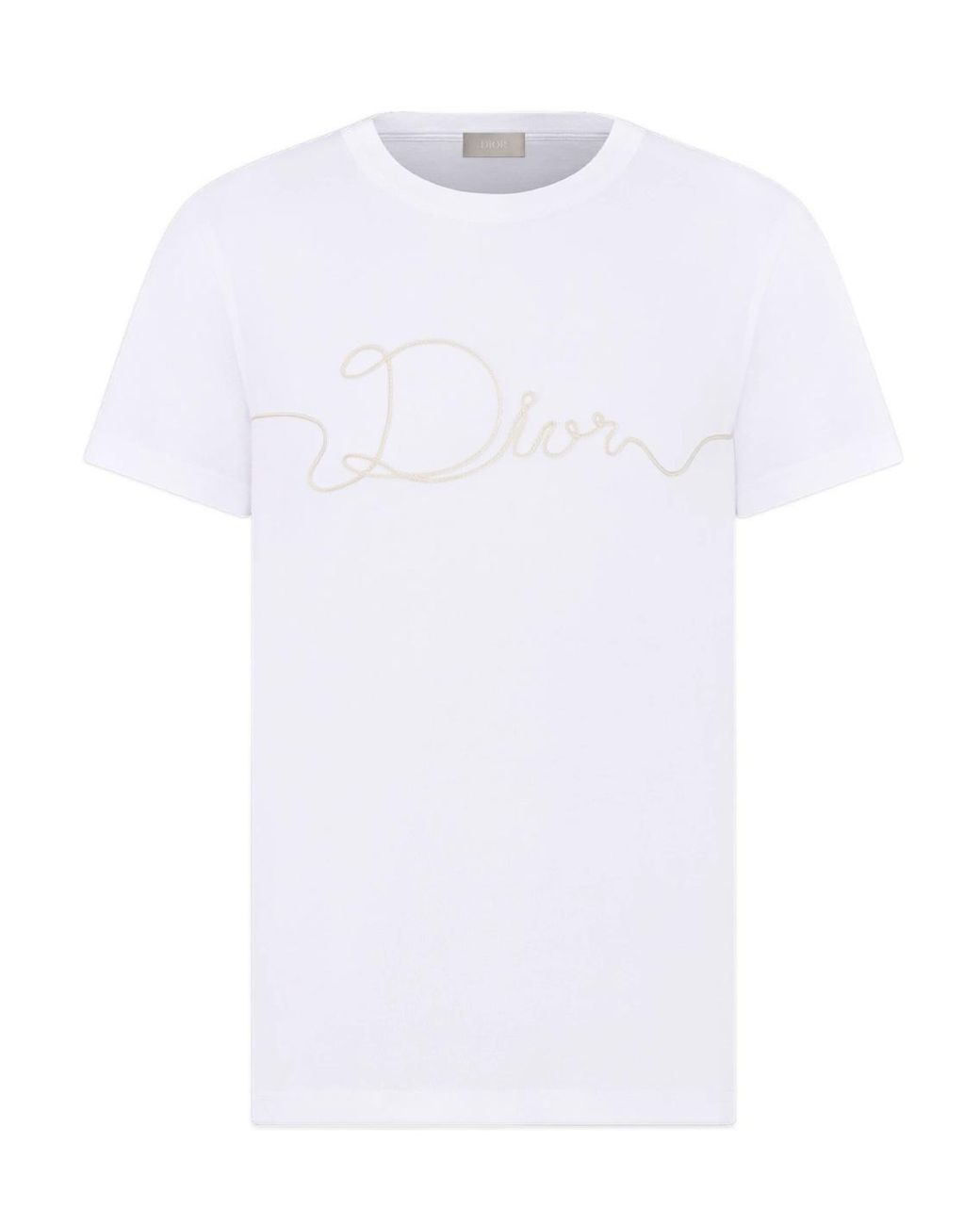 Dior White Homme Ribbon Logo Detailed Crewneck T-Shirt for men