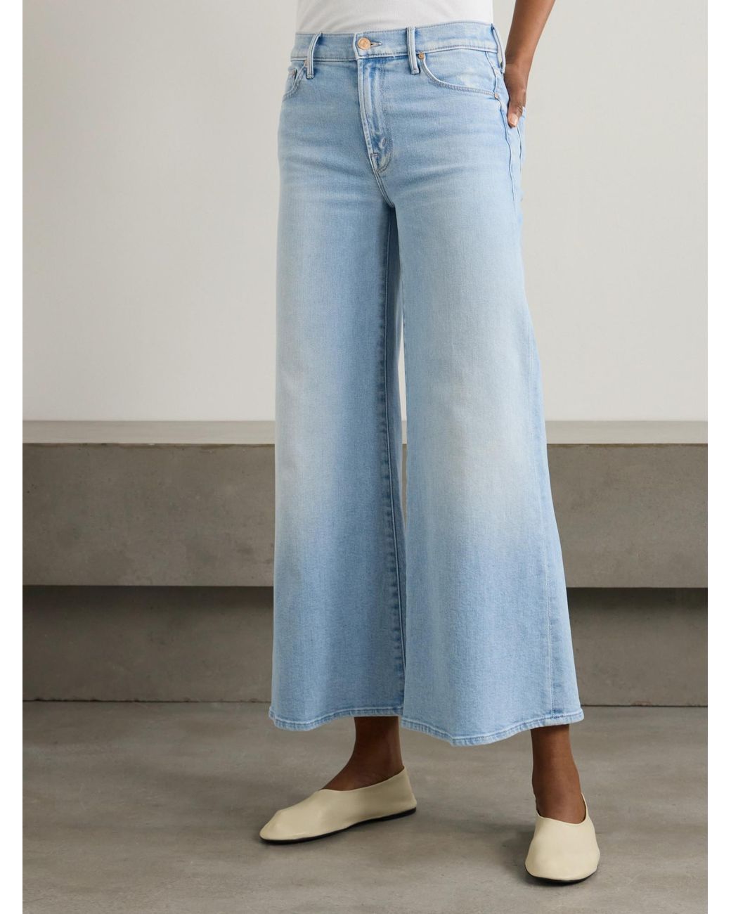 Mother Blue High-Rise Wide-Leg Jeans