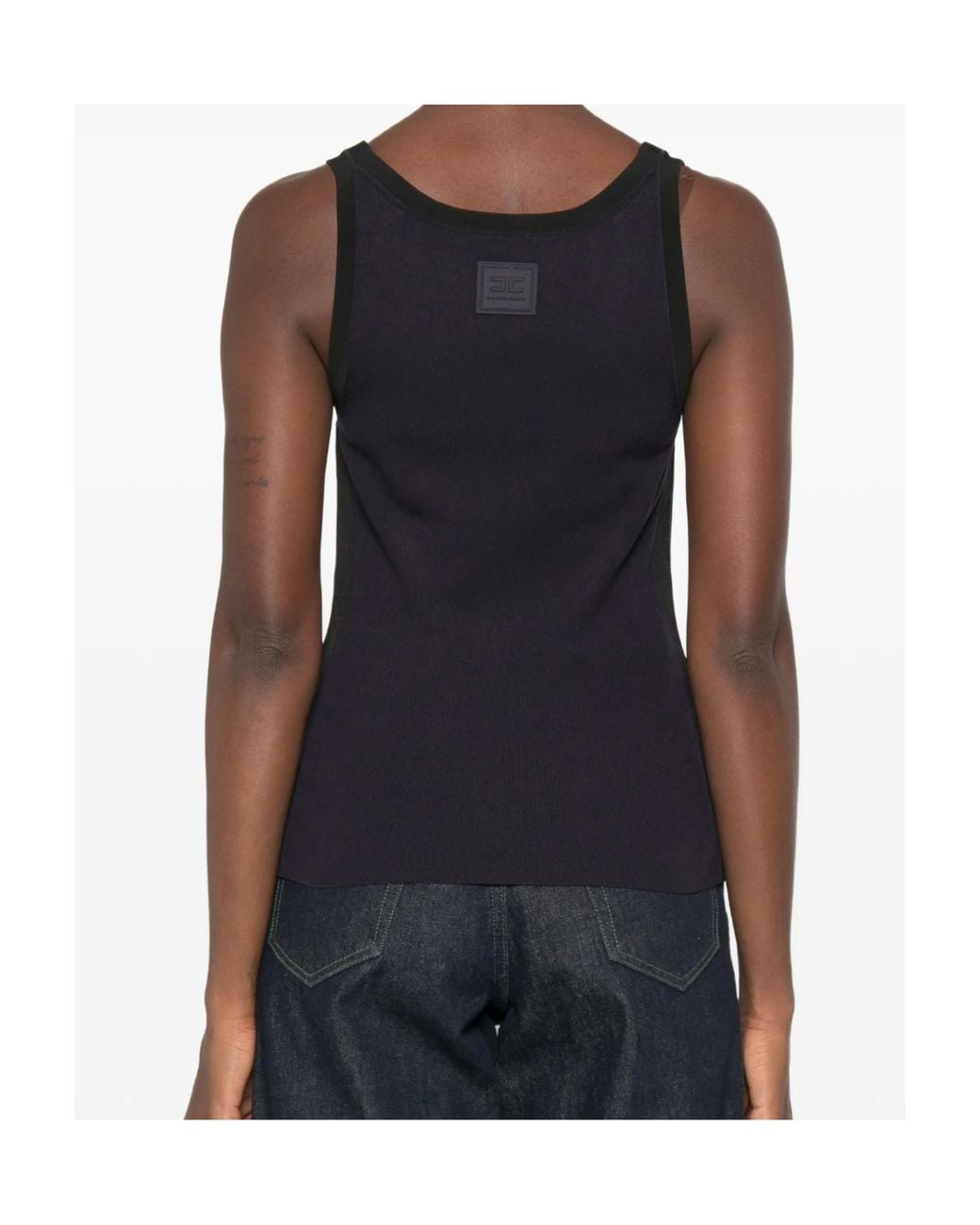 Elisabetta Franchi Black Logo-Print Ribbed-Knit Tank Top