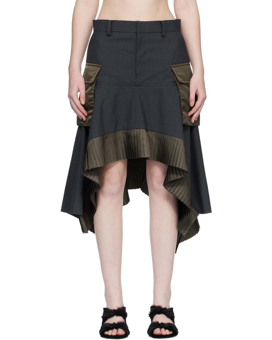 Sacai Gray Suiting X Twill Skirt