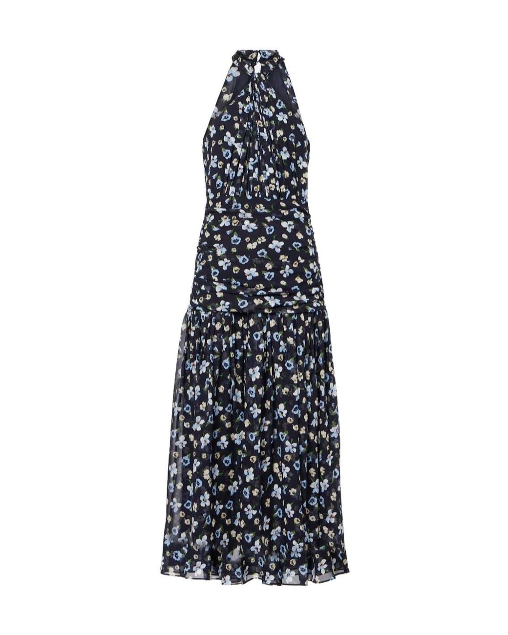 Veronica Beard Blue Brock Halterneck Silk Midi Dress
