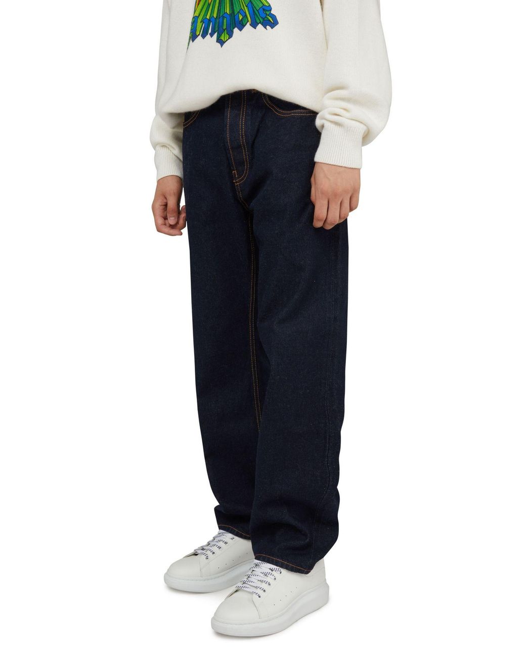 Palm Angels Blue Wide-Leg Jeans With Logo Unwashed for men