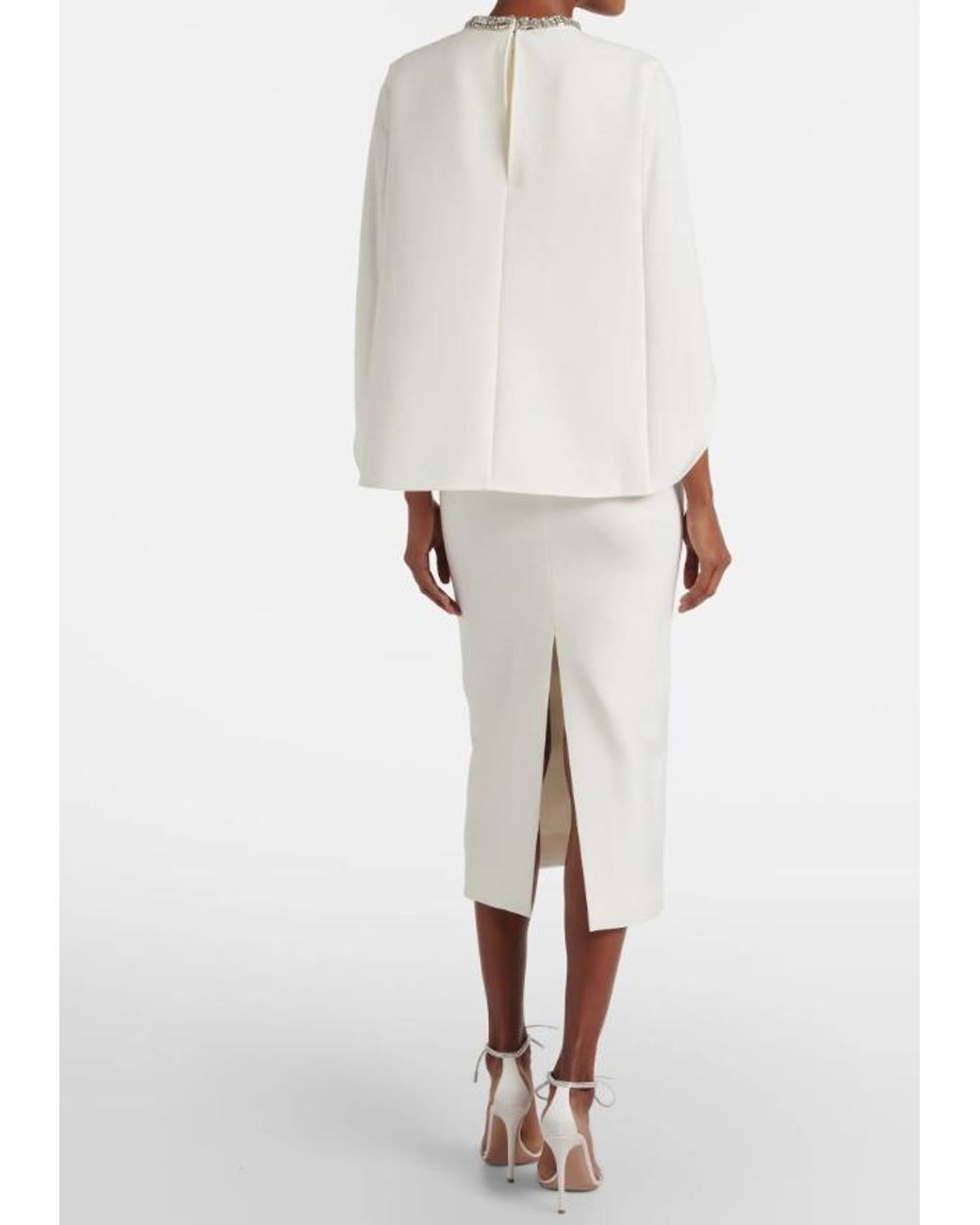Roland Mouret White Caped Crystal-Embellished Crêpe Midi Dress