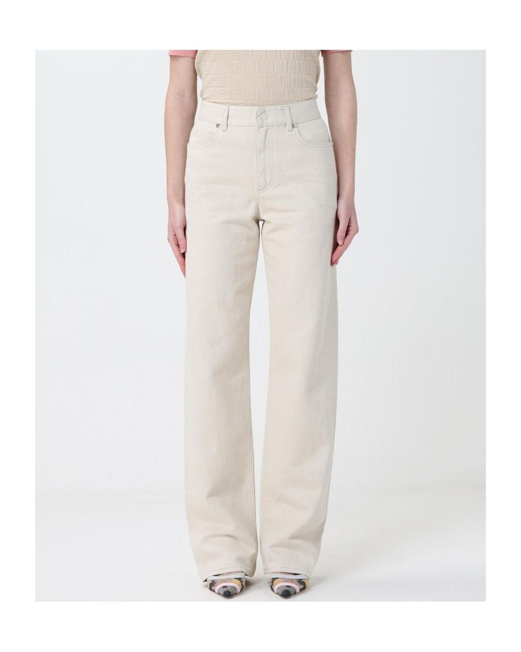 Fendi White Logo Detailed Straight-Leg Jeans