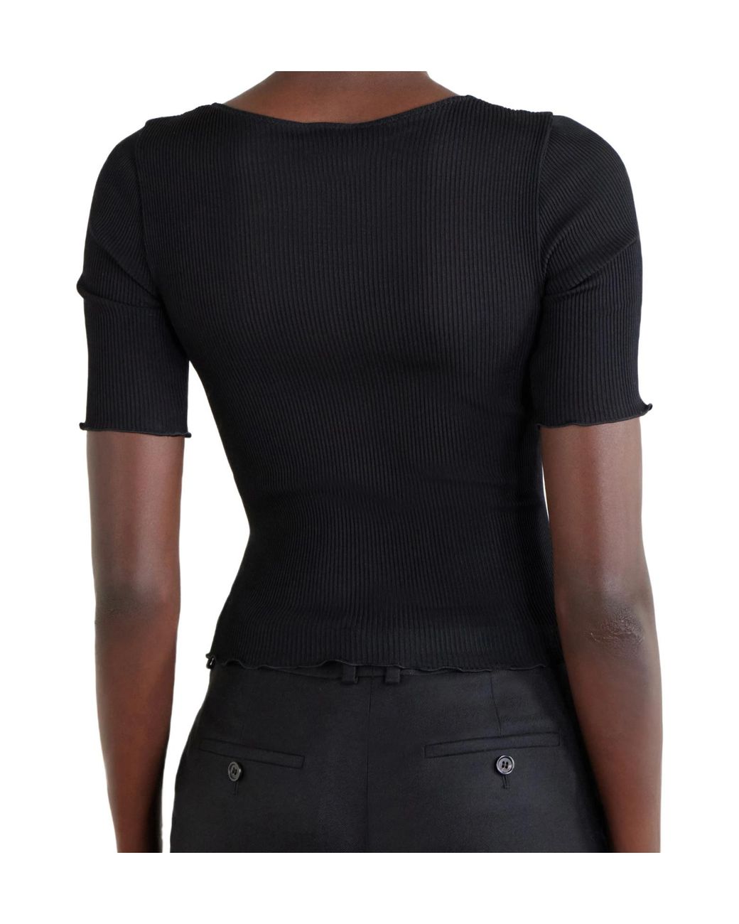 Saint Laurent Black Guipure Ribbed Top