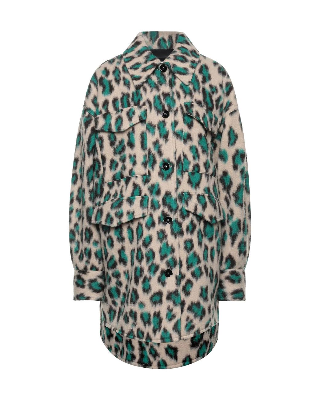 MM6 by Maison Margiela Green Leopard Print Single-Breasted Coat