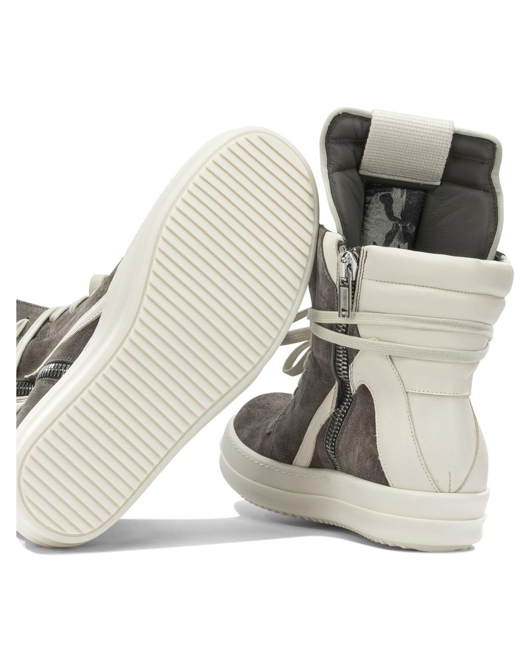 Rick Owens Gray Geobasket Panelled High-Top Sneakers for men