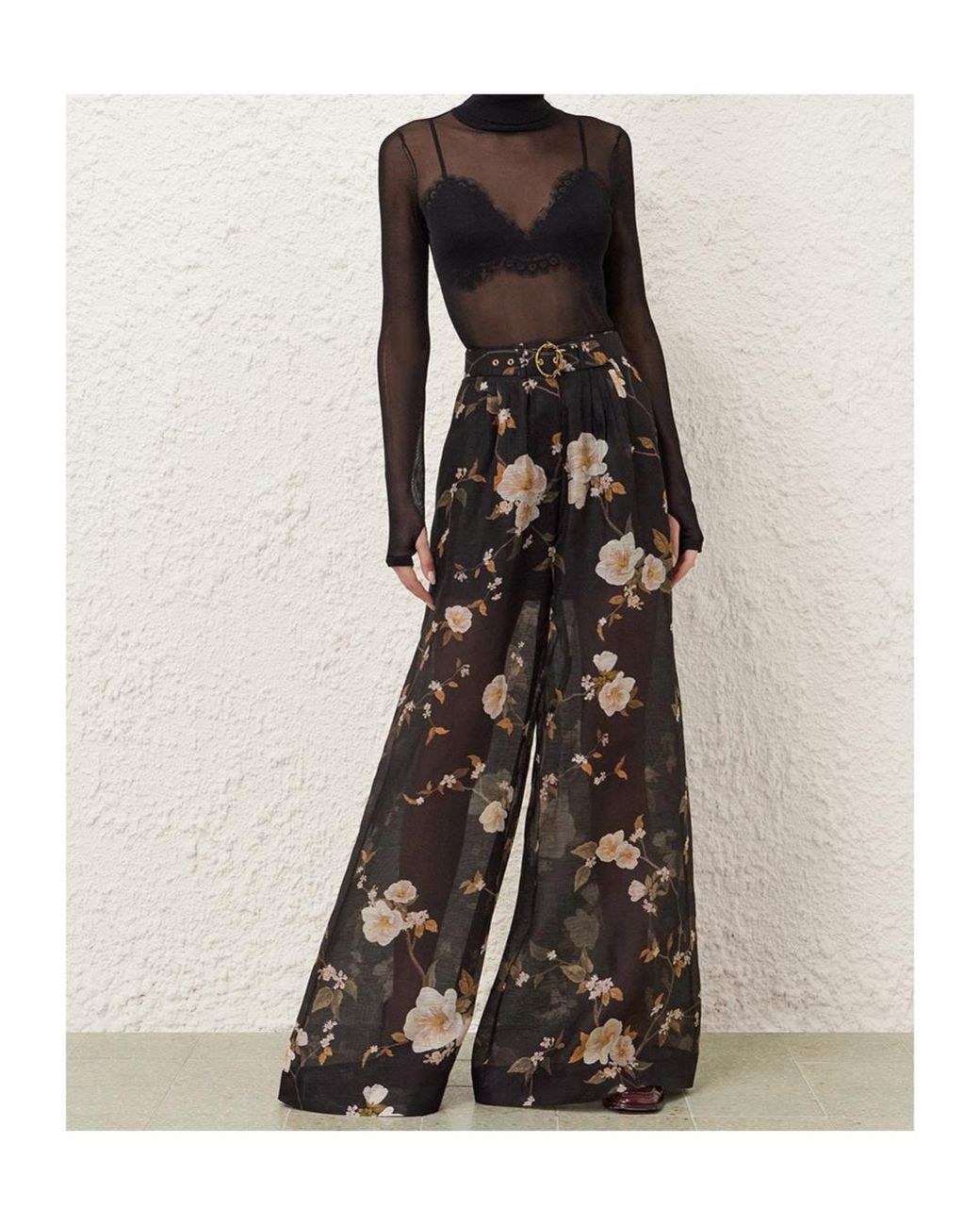 Zimmermann Black Floral Wide-Leg Pants