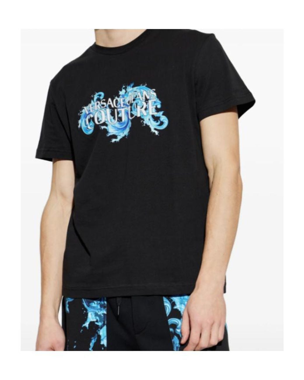 Versace Jeans Black Couture Logo Printed Crewneck T-Shirt for men