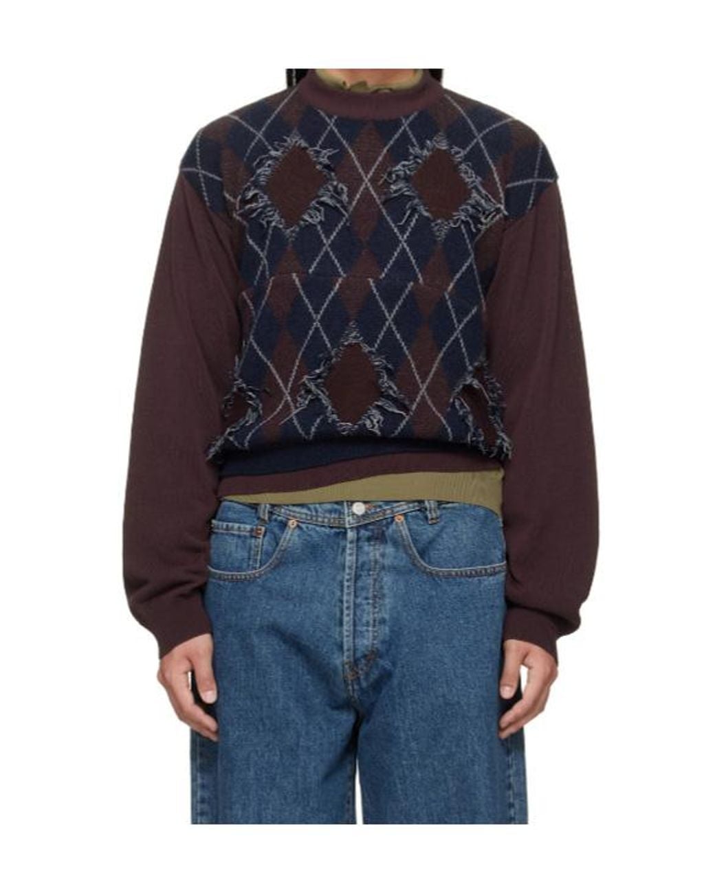 Magliano Blue X 247 Uncle Distressed Argyle-Intarsia Sweater for men