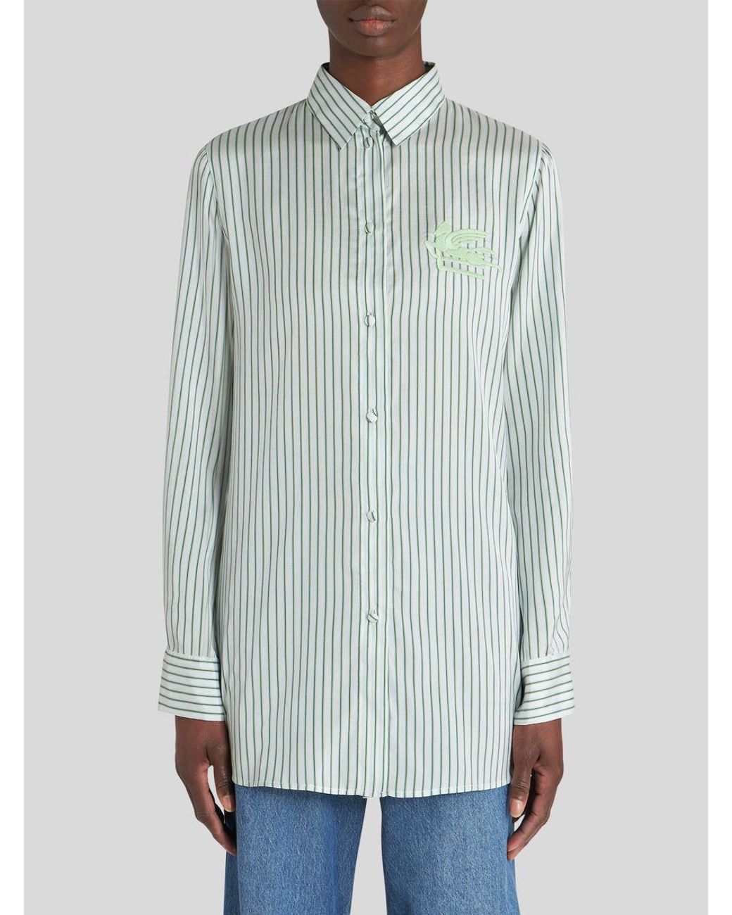 Etro Blue Striped Logo Embroidered Button-Up Shirt