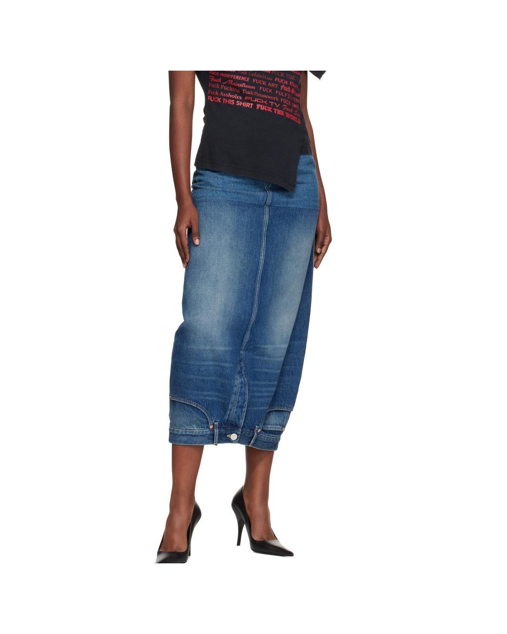 Vetements Blue Double Denim Midi Skirt