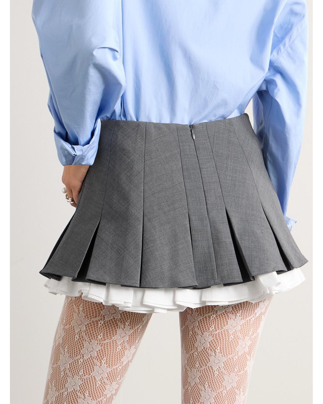 ShuShu/Tong Gray Layered Pleated Grain De Poudre Mini Skirt