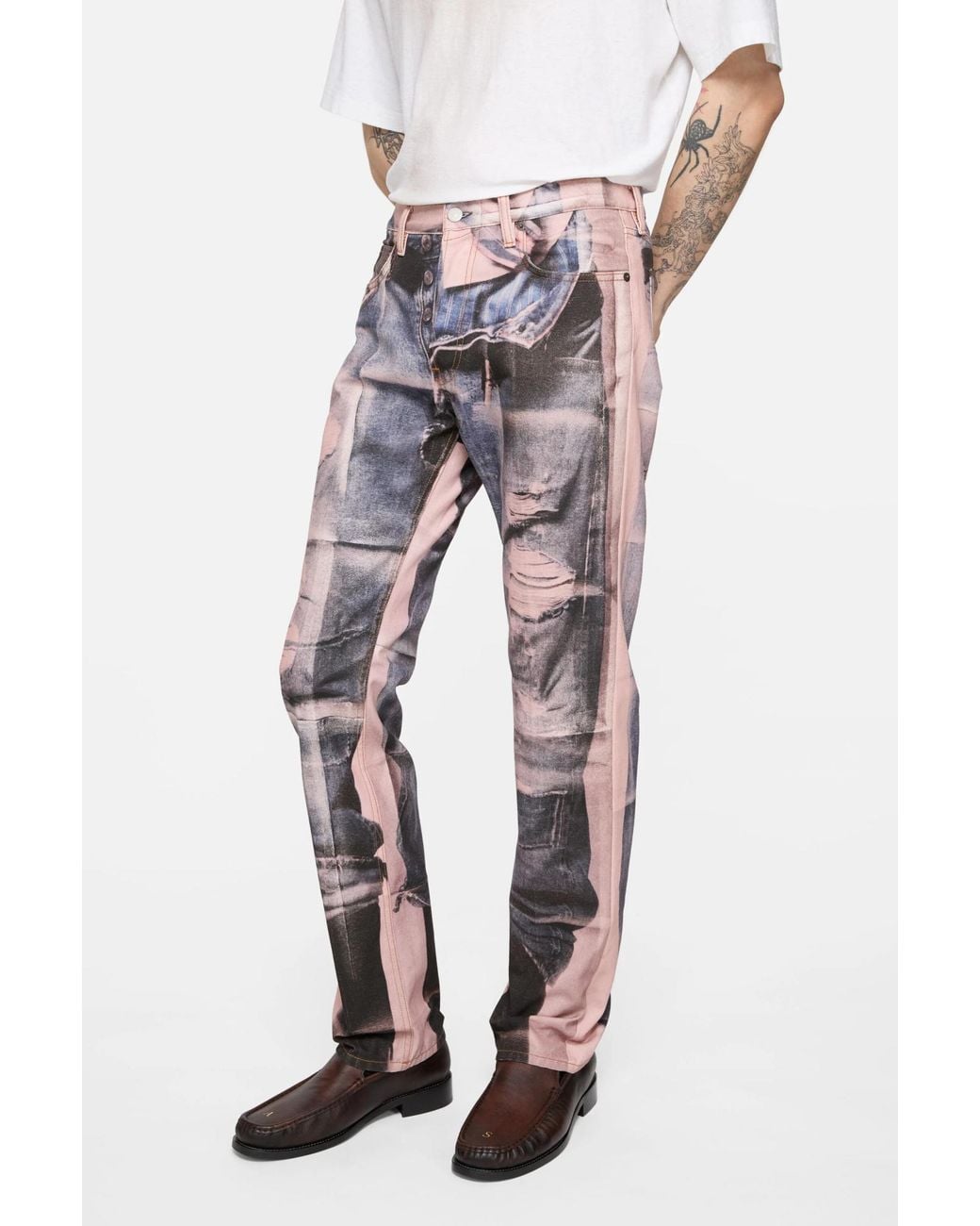Acne Pink Printed Straight-Leg Jeans for men