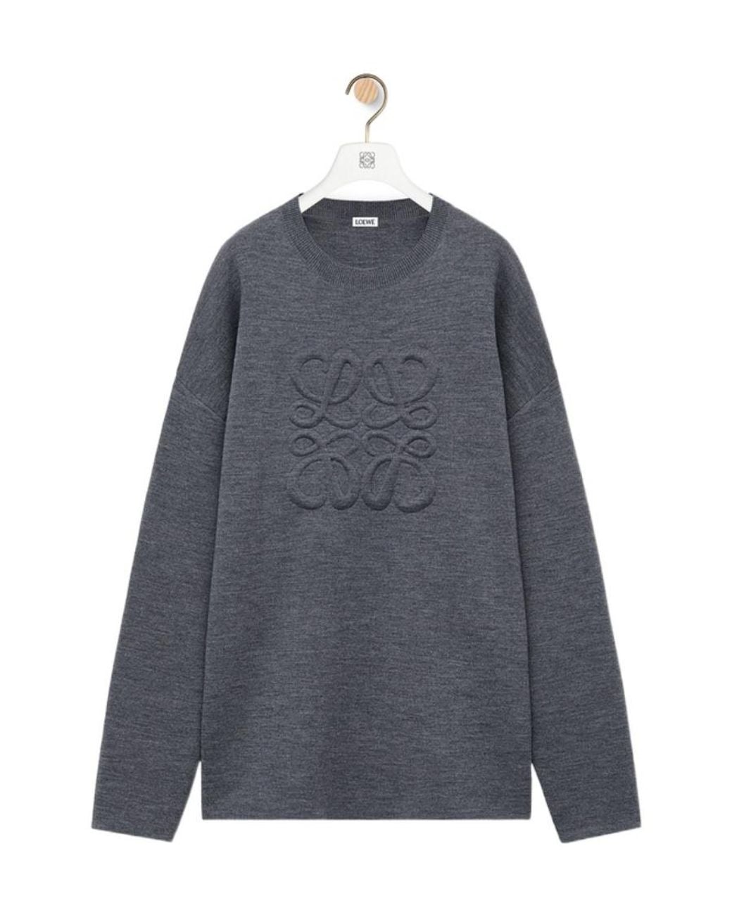Loewe Gray Logo Detailed Crewneck Jumper for men