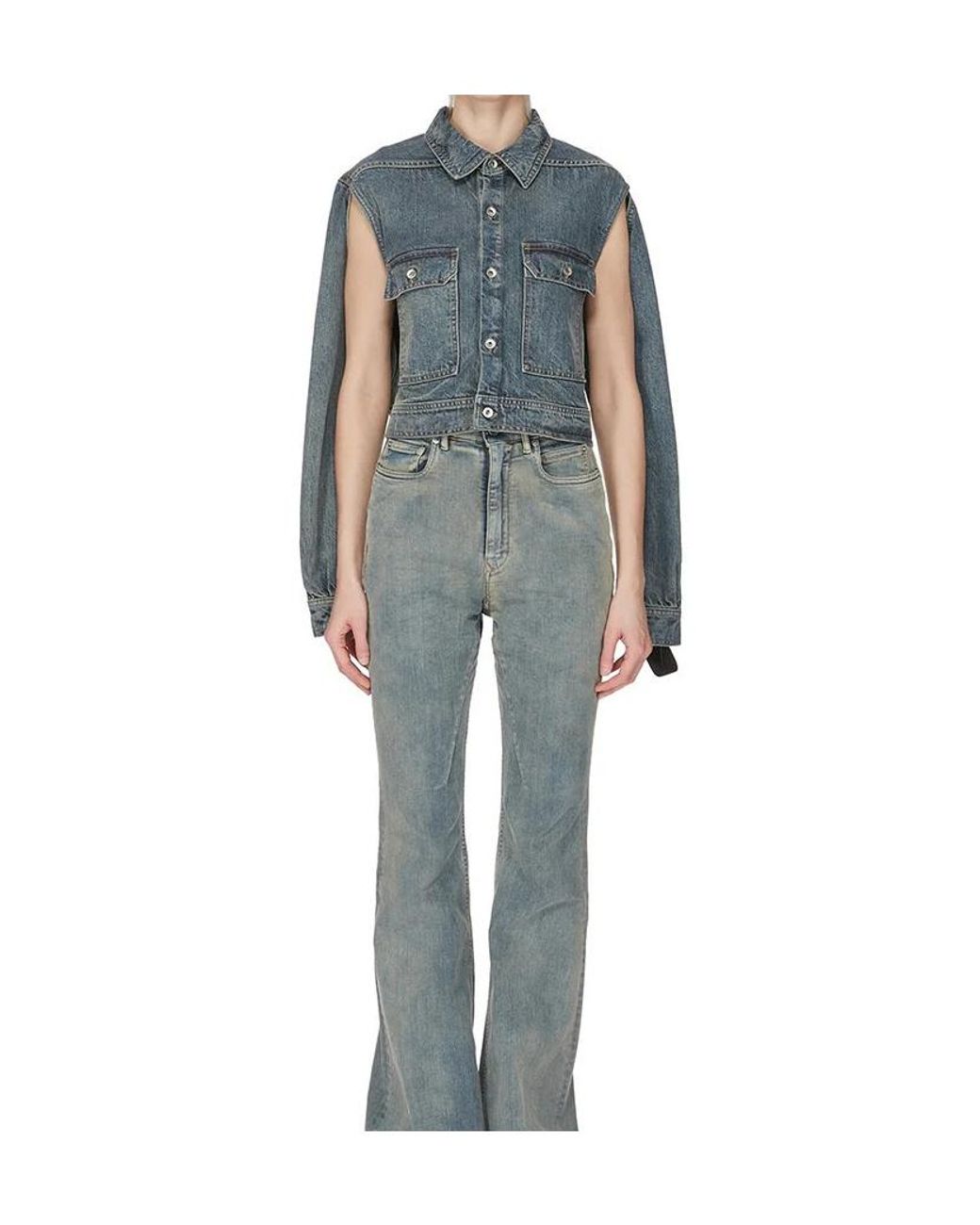 Rick Owens Blue Button-Up Cropped Denim Jacket