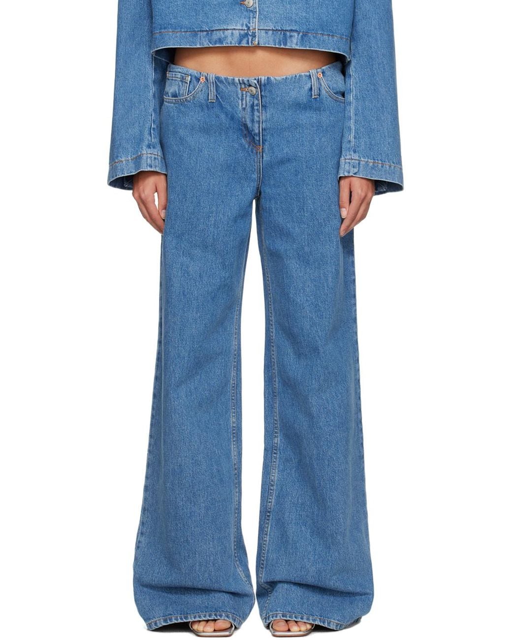 Magda Butrym Blue Ultra Low Waist Wide Leg Denim Jeans