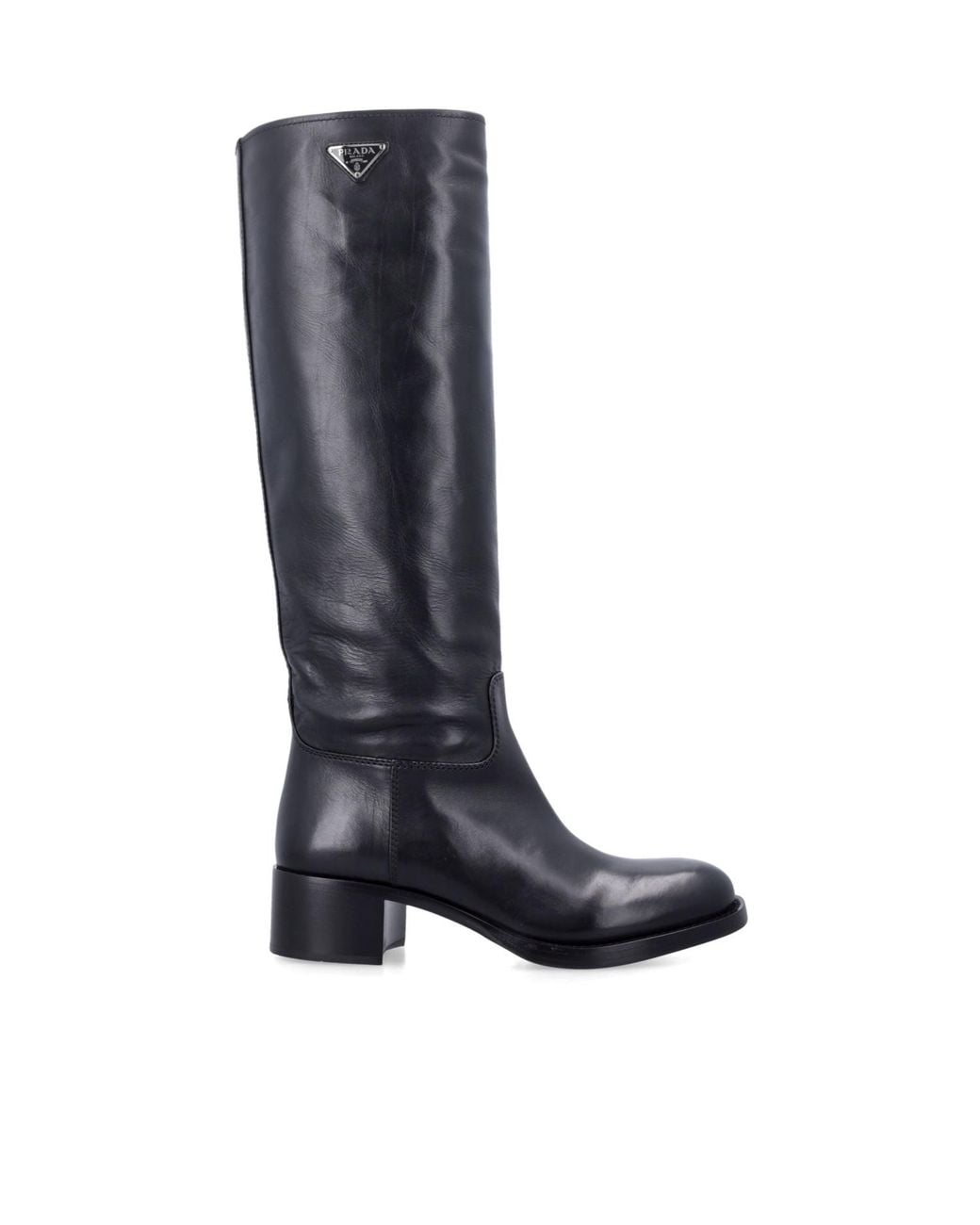Prada Blue Triangle-Logo High-Shaft Boots