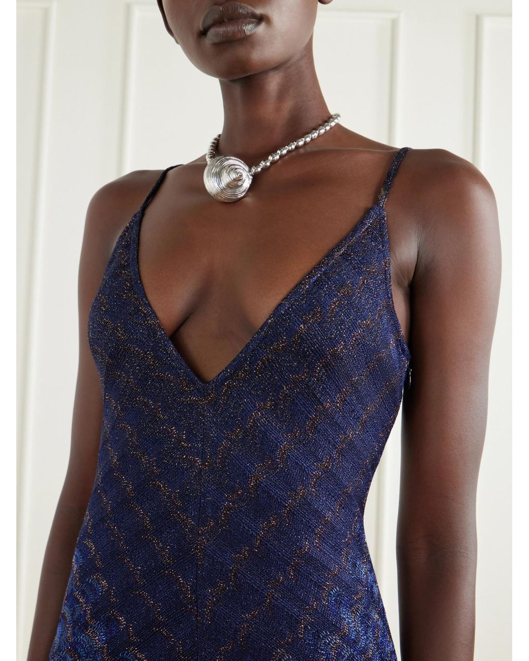 Missoni Blue Striped Crochet-Knit Maxi Dress