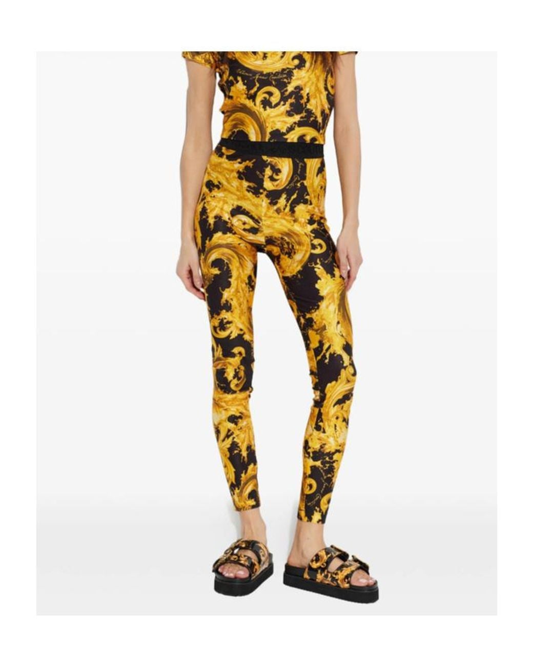 Versace Jeans Black Couture Buckle Embellished Barocco-Printed Sandals