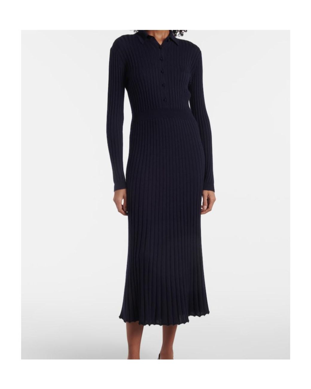 Gabriela Hearst Blue Ardor Ribbed-Knit Cashmere And Silk Polo Dress
