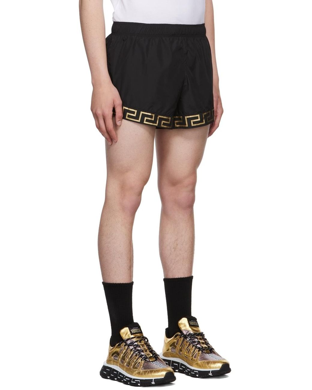 Versace Black Greca Logo-Print Shorts for men